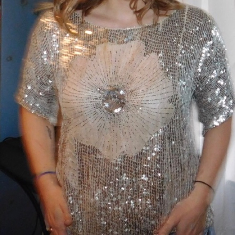 Sparkly sequin flower shirt